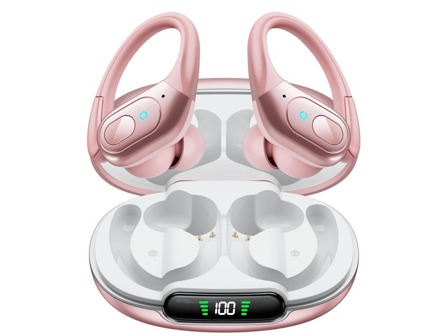Active Noise Cancelling Earbuds Wireless Rose Gold Ear Buds 90Hrs Playback Stereo Bass Earphones with Mic Over-Ear Hooks IPX7 Waterproof Headset...