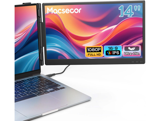 Laptop Screen Extender, 14'' FHD 1080P Ultra-Slim Dual Portable Monitor for Laptops, USB-C Travel Monitor Extender Plug & Play for 13'-16' Laptop,...