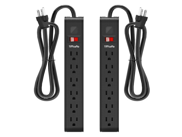 Power Strip Surge Protector, 6 Feet Extension Cord, 600 Joules Surge Protection, Multiple Protection 6 Outlet Strip, ETL Listed 2 Packs
