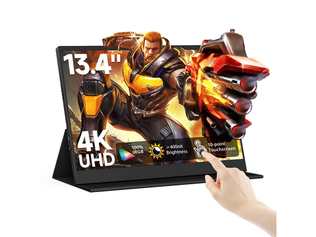 4k Portable Monitor Touchscreen, 13.4' 3840x2160 Second Screen 100% sRGB,400cd HDR USB C Ultra Slim IPS Laptop Monitor, for Mac Switch