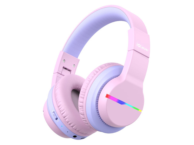 BTH12 Kids Bluetooth Headphones 85H Playtime with LED Lights Travel SafeSound Tech, Stereo Sound, USB C Charging AUX Cable Over Ear Built-in Mic,...