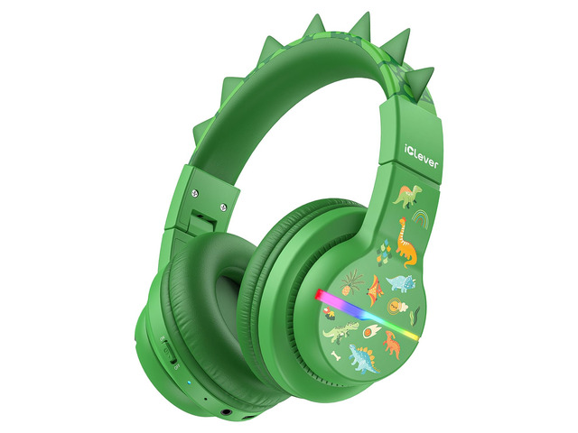 BTH12 Kids Bluetooth Headphones 85H Playtime with LED Lights Travel SafeSound Tech, Stereo Sound, USB C Charging AUX Cable Over Ear Built-in Mic,...