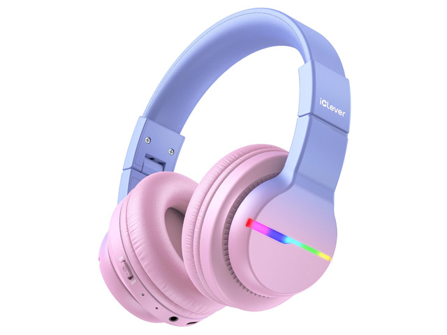 BTH12 Kids Bluetooth Headphones 85H Playtime with LED Lights Travel SafeSound Tech, Stereo Sound, USB C Charging AUX Cable Over Ear Built-in Mic,...