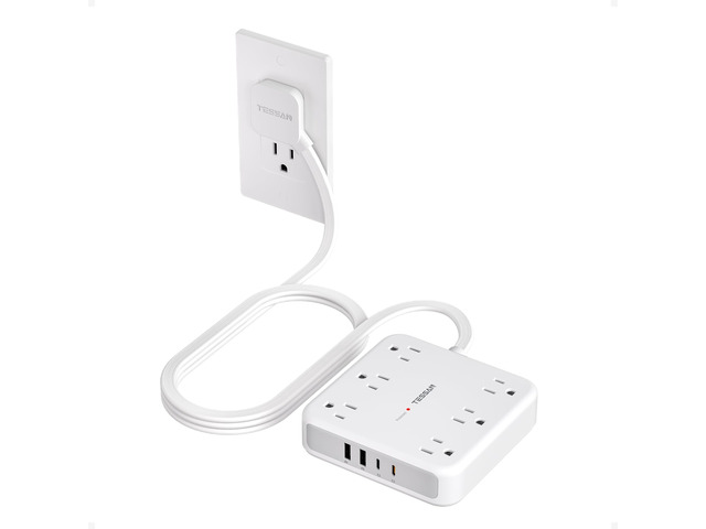 Surge Protector Power Strip, 5Ft Flat Plug Extension Cord, Grey 6 Outlets and 4 USB Ports (2 USB C), 1875W 15A, 20W Fast Charging, 2100J Surge...