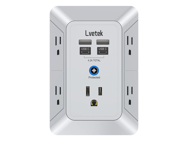 Multi Plug Outlet Surge Protector, Outlet Extender with 5 Outlet and 4 USB Ports(2 USB C), 3-Sided Multiple-Plug Outlet Splitter Wall Charger for...