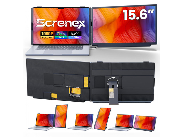 Laptop Screen Extender, 15.6' FHD IPS Portable Laptop Monitor, Detachable & Clip-on 4 Modes Dual Screen for 14-17' Laptops, One Cable Plug & Play...