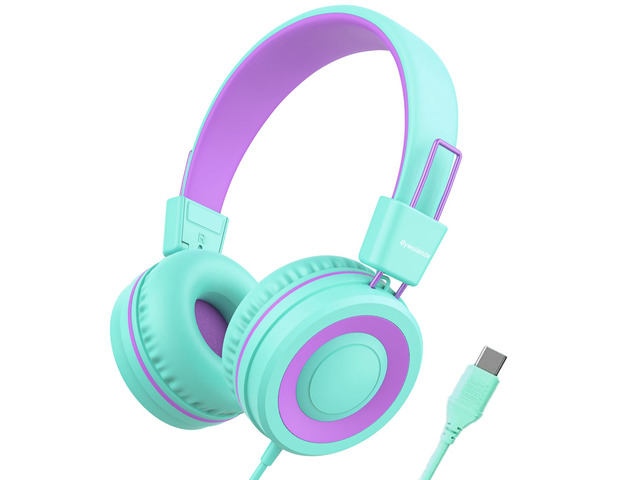Upgrade USB Type C Kids Headphone for School, 94dB Safe Volume Limited, HD Stereo Sound, Foldable Lightweight On-Ear Headphones for...