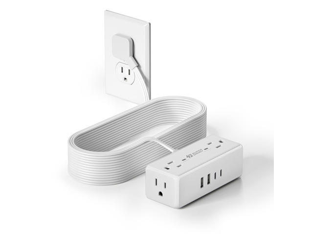 15Ft Long Extension Cord, Flat Plug Surge Protector Power Strip Charging Station with 4 Outlets & 4 USB (2 USB C) Wall Mountable Outlet Extender...