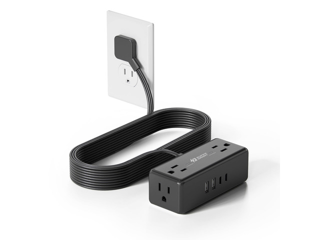 10Ft Long Extension Cord, Flat Plug Surge Protector Power Strip Charging Station with 4 Outlets & 4 USB (2 USB C) Wall Mountable Outlet Extender...