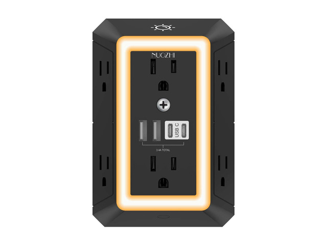 Outlet Extender Surge Protector - 6 Outlet Splitter with 4 USB Ports(2 USB-C) and Night Light, Multi Plug Wall Outlet 1680J Power Strip for Home...
