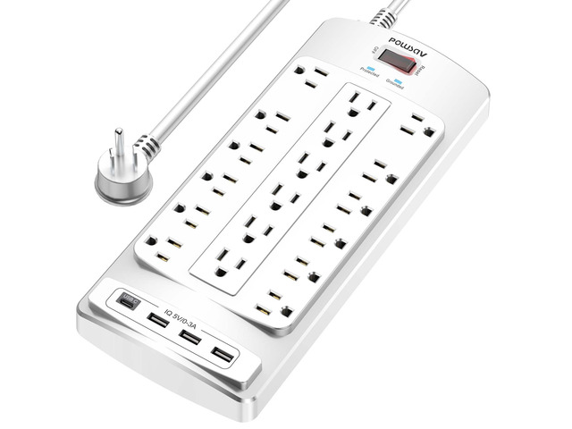 18 Outlets Surge Protector Power Strip - 6 Feet Flat Plug Heavy Duty Extension Cord with 18 Widely Outlets and 4 USB Ports, 2100 Joules, White, ETL...