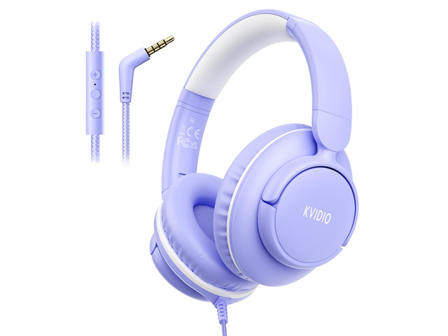 Wired Headphones with Mic, 3.5mm Plug Corded Headphones for School Purple Wired Over Ear Foldable Headphones for Teens Classroom Travel, 4.9ft...