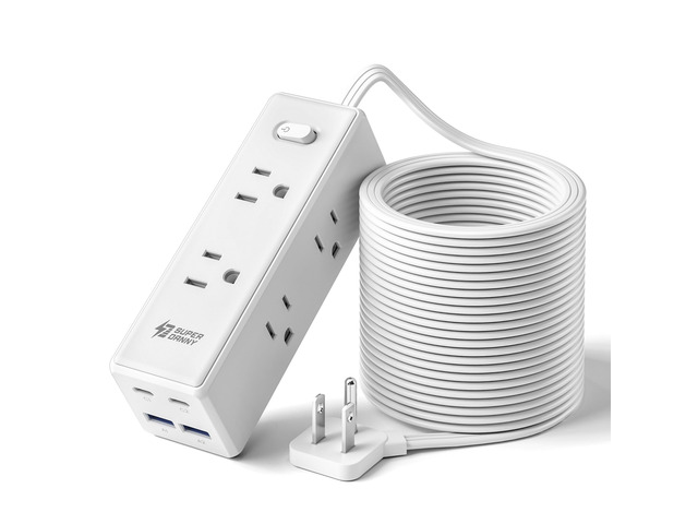 20Ft Extension Cord with Multiple Outlets, Flat Plug Power Strip Long Extension Cord with 6 Outlets, 4 USB Ports(2 USB C), Surge Protector for...