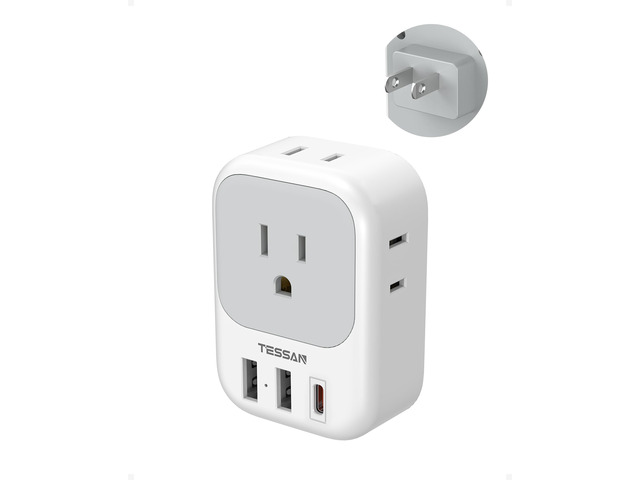 US to Japan Plug Adapter PD 20W, 2 Prong to 3 Prong Adapter 4 Outlets 3 USB Ports (1 USB C), Type A Travel, US to Japan, Philippines, Canada,...