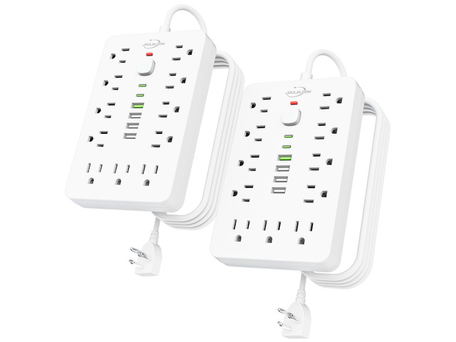 6 FT Flat Plug Surge Protector Power Strip,11 AC Outlets with 6 USB Ports 2 Pack 6 Feet Extension Cord with 11 Outlets &6 USB Ports (2 USB...
