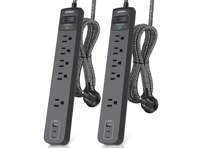 2 Pack Power Strip Surge Protector 5 Wide Spaced Outlets 3 USB 2 USB-C Charging Port, 1875W/15A, 25ft Braided Cord, Flat Plug, Overload Surge...