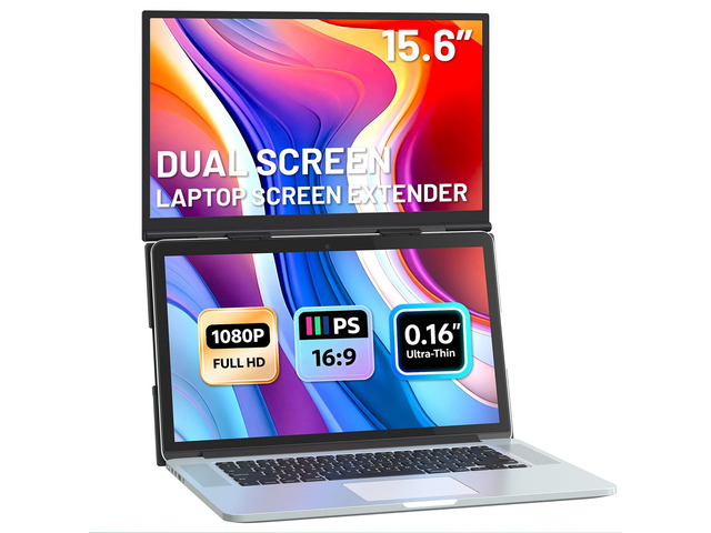 Laptop Screen Extender, 15.6' Ultra-Light & Thin Dual Monitor Extender with 1080P FHD IPS, Eye Care & Neck-Friendly, USB-C/HDMI Plug-Play Portable...