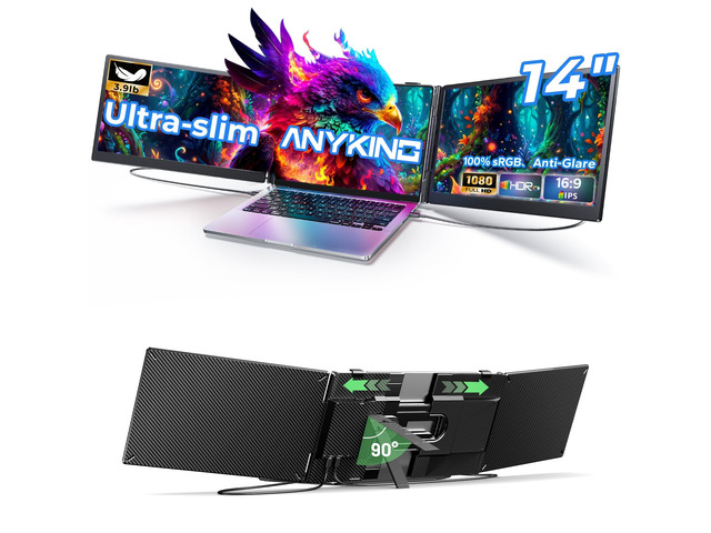 Laptop Screen Extender, Triple Screen Laptop Monitor Extender for 13-17.3 Laptop, 14 1080P FHD IPS Portable Monitor with 100% sRGB, Plug & Play...