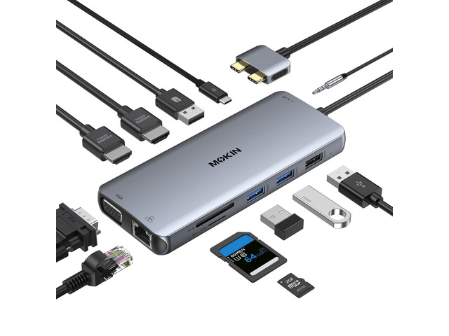 MacBook Pro Docking Station for Dual Monitor, 12 in 2 HDMI Adapter Dockingstation for MacBook Pro/Air, MacBook Adapter, VGA, Ethernet, 4x USB,...