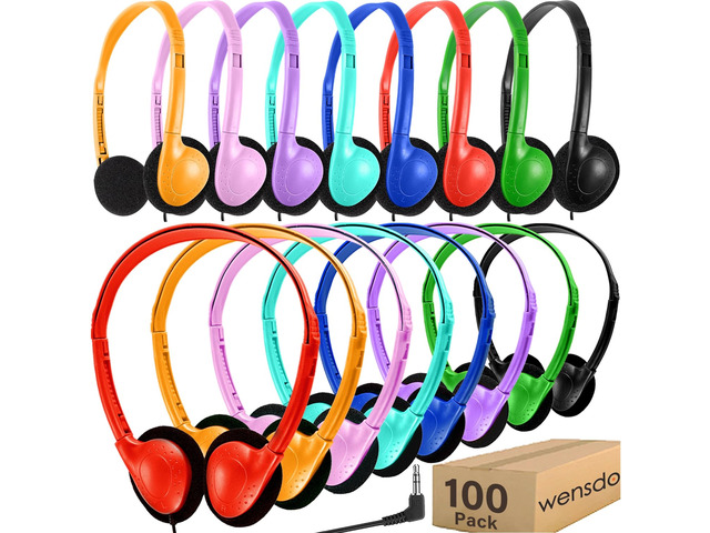 100 Pack Bulk Headphones for Classroom School Kids, Wholesale Class Set Durable Headset for Student Boys Girls Adults, Wired Earphones with 3.5mm...