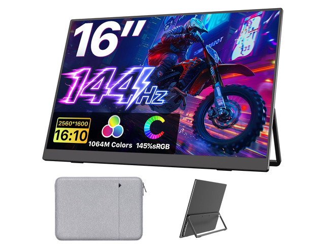 Portable Monitor 16 inch 2K QHD 2560X1600 145% sRGB, 144Hz USB-C, 120Hz HDMI, Travel Monitor for Laptop MacBook PC Surface PS5 Xbox, External...