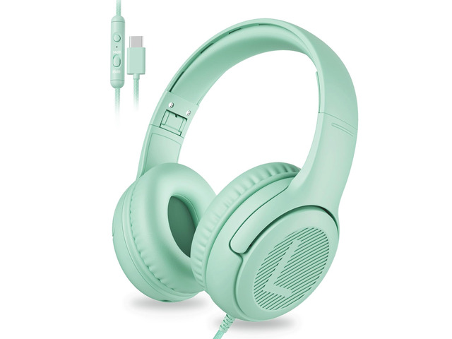 AT2C USB-C Kids Headphones with Mic - 85/94dB Volume Limiter Foldable Wired Toddler Headphones for Boys & Girls, Over-Ear Type-C Kid Headphones for...