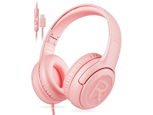 AT2C USB-C Kids Headphones with Mic - 85/94dB Volume Limiter Foldable Wired Toddler Headphones for Boys & Girls, Over-Ear Type-C Kid Headphones for...