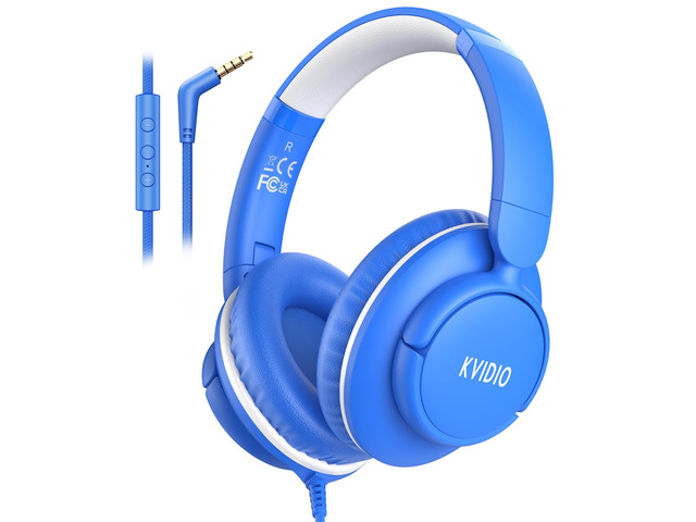 Wired Headphones with Mic, 3.5mm Headphones Volume Control for School Blue Wired Over Ear Foldable Corded Headphones for Teens Classroom Travel...