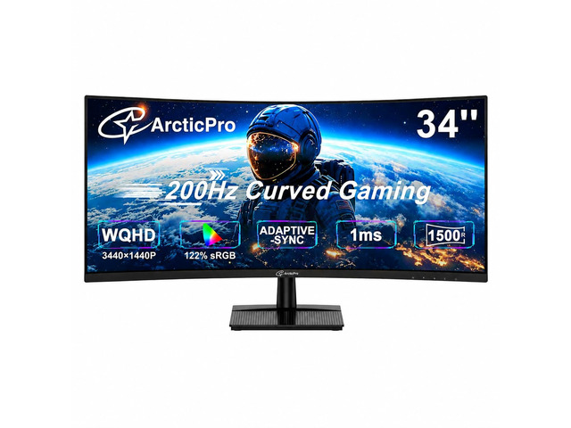 34 Inch Ultrawide Curved Gaming Monitor 200Hz, WQHD 1440p, 1ms 1500R, 2K Monitor, Adaptive Sync, Ultra Slim, 122% sRGB, PIP/PBP, Bluelight Filter,...