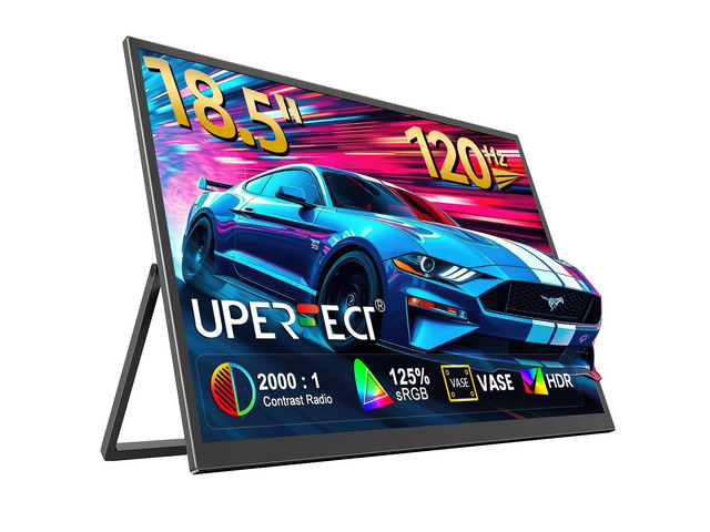 18.5' 120Hz Portable Monitor, 125% sRGB Laptop Gaming Display 1080P, HDR, FreeSync, 350 Nits Brightness, VESA Support, Stand Included, USB-C & Mini...