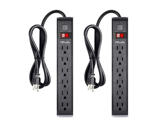 Power Strip Surge Protector, 4 Feet Extension Cord, 600 Joules Surge Protection, Multiple Protection 6 Outlet Strip, ETL Listed, 2 Packs
