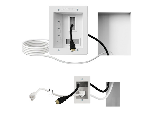 In-Wall TV Cable Management Kit with Power Triple Outlet, Male Wall Plug and 5ft External & 9ft Behind the Wall Cords, Hand Saw Easy, Safe Cable...