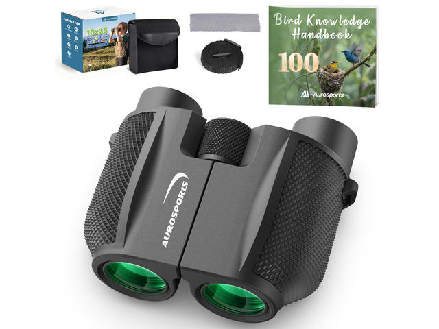 10x25 Binoculars for Bird Watching with Bird Guide Book Compact, Lightweight for Adults & Kids; BAK4 FMC Optics; Includes Bird Guide Book; Great...