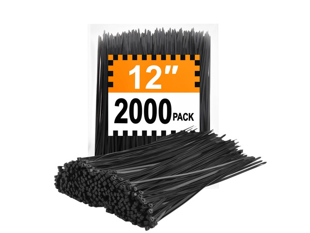 Zip Ties 12 inch (2000 Pack), 45 lb, Black Wire Ties, UV Resistant Cable Ties for Outdoor Use