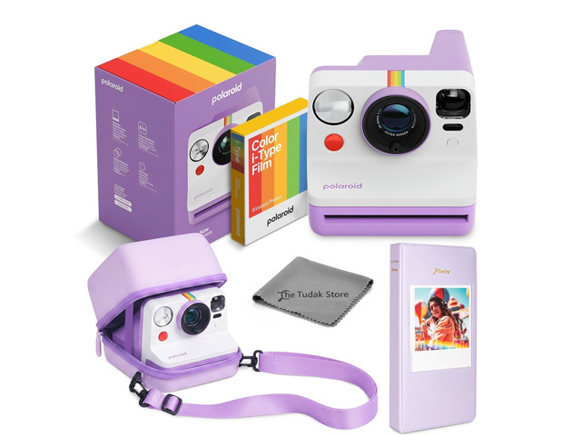 Now 3rd Generation i-Type Instant Film Camera, Purple + 8 Color Film Photos + Tudak Accessories Bundle, Incl. Compatible Carrying Case, 64 -Pocket...