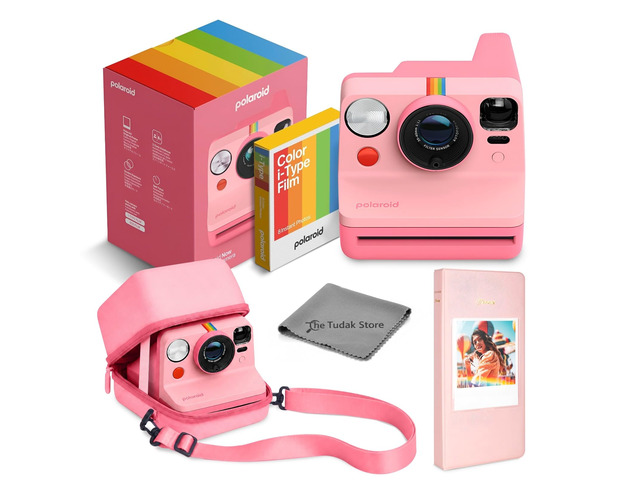 Now 3rd Generation i-Type Instant Film Camera, Pink + 8 Color Film Photos + Tudak Accessories Bundle, Incl. Compatible Carrying Case, 64-Pocket...