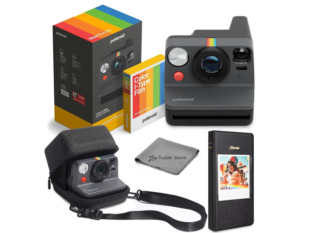Now 3rd Generation i-Type Instant Film Camera, Black + 8 Color Film Photos + Tudak Accessories Bundle, Incl. Compatible Carrying Case, 64-Pocket...