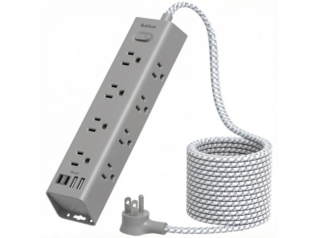 10FT Extension Cord, Power Strip Surge Protector with 12 AC Outlets & 4 USB Flat Plug, 1050J Overload Protection, Wall Outlet Extender for Home...