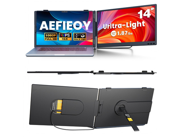 14.2' Laptop Screen Extender, Ultra-Thin & Ultra-Portable Dual Portable Monitor with 1080P FHD IPS, USB-C/HDMI Plug-Play Second Monitor fit 13-17''...