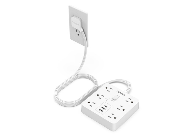 Surge Protector Power Strip, 10Ft Flat Plug Extension Cord, White 6 Outlets and 4 USB Ports (2 USB C), 1700 Joules Surge Protection, Outlet...
