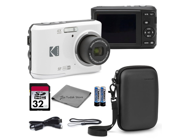 PIXPRO FZ45 Digital Camera White, 16MP Point & Shoot with 4X Optical Zoom, 27mm Wide Angle, 2.7 Inch LCD, 1080p Video Bundle with Tudak Compatible...