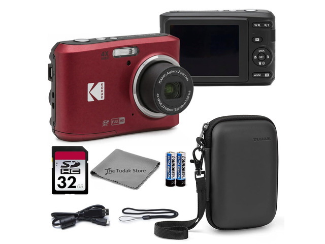 PIXPRO FZ45 Digital Camera Red, 16MP Point & Shoot with 4X Optical Zoom, 27mm Wide Angle, 2.7 Inch LCD, 1080p Video Bundle with Tudak Compatible...