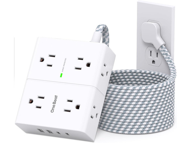 Extension Cord 10 Ft, Surge Protector Power Strip 10 Ft Long Cord 8 Outlets 4 USB Ports(2 USB C) Flat Plug Power Strip, 10Ft Braided Long Power...