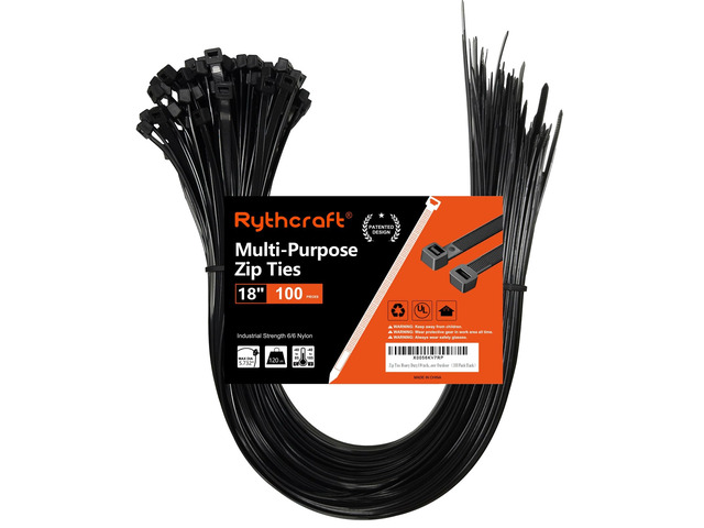 18 Inch Black Zip Ties Heavy Duty, 120 LBS Test Large Cable Ties, 100 Pack Adjustable Self-Locking,0.3' Extra Width, UV-Resistant, UL Listed,...