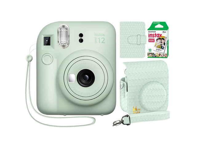 Instax Mini 12 Instant Camera Mint Green + Minimate Custom Designed Case + Fuji Instax Film 10 Sheets & Photo Album