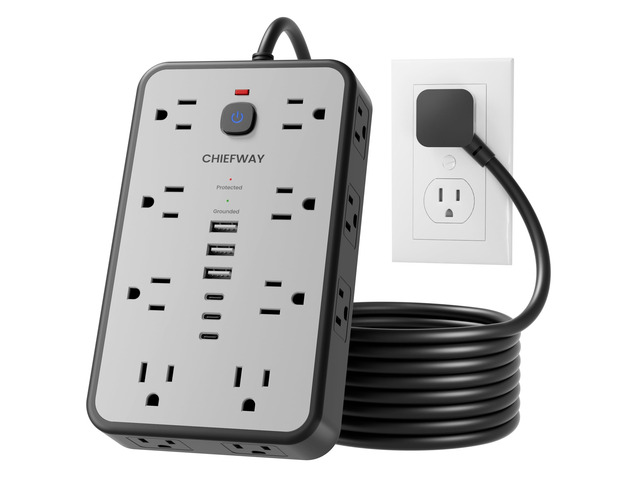 6 FT Surge Protector Power Strip with 6 USB, 16 Outlets, 2400J 3 USB-A & 3 USB-C Ports, 1.7' Wide-Spaced Outlets, 1875W/15A, Flat Plug, 4-Sided...