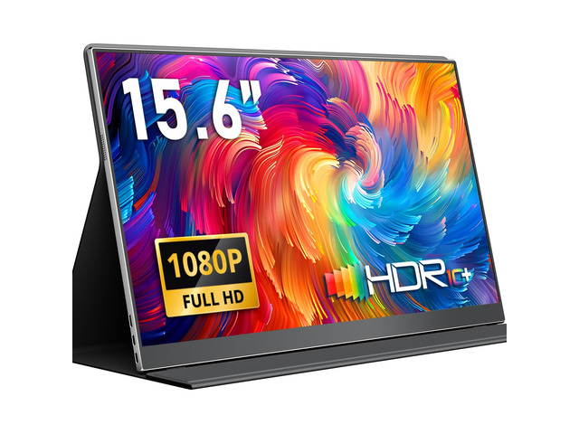 Portable Monitor 15.6' 1920×1080 FHD IPS Travel Screen Display with USB-C Plug & Play, Built-in Speakers Smart Cover for MacBook PC Xbox, Extended...
