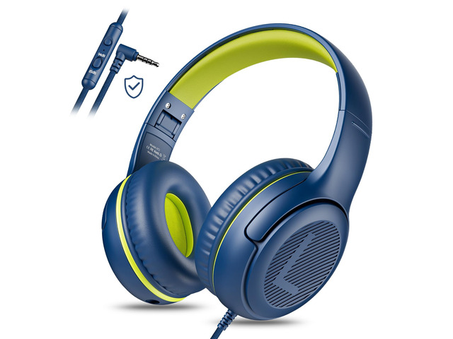 AT2 Kids Headphones for School with Mic, 85/94dB Safe Volume Limit 3.5mm Jack, HD Mic, Portable Wired Headphone with Shareport, Stereo Sound On-Ear...