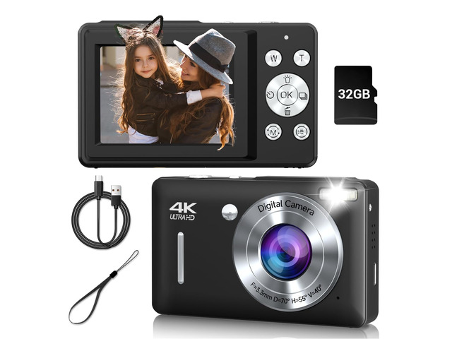 Digital Camera, 44MP Compact Camera, FHD 1080P Point and Shoot Digital Cameras with 16X Zoom, Face Detect, Smile Capture, Anti Shake, for Boys...