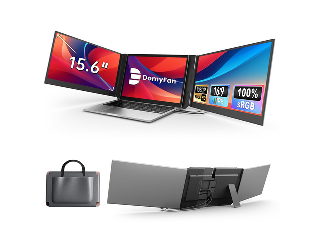 15.6' Laptop Screen Extender, Triple Portable Monitor with Ultra-Thin FHD 1080P IPS Display for 13-17' Laptop, Plug & Play via HDMI/USB-A/Type-C,...